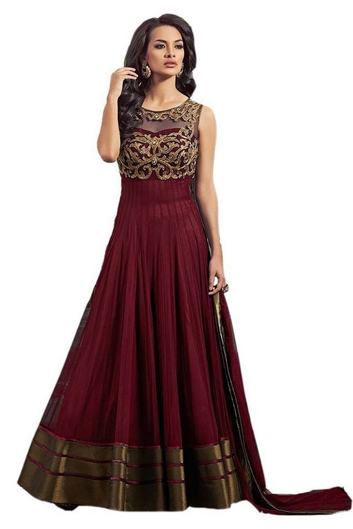 Gorgeous gown style maroon anarkali suit