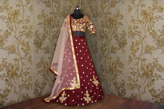 Gorgeous Maroon embroidered Ceremonial Lehenga