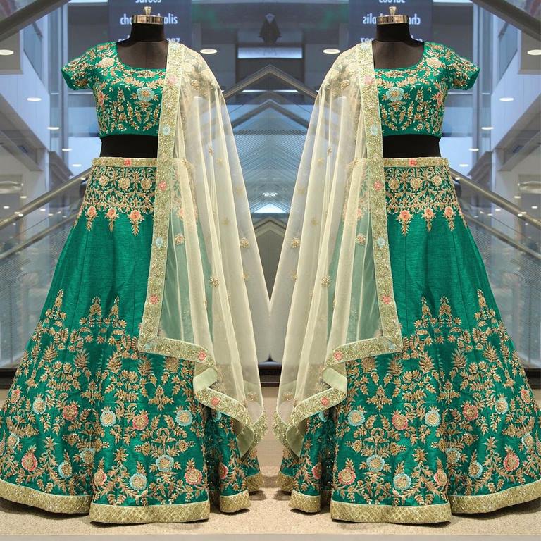 Green Elegance Wedding Lehenga Choli With Beige Net Dupatta
