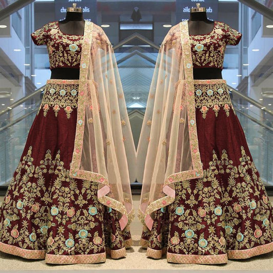 Gorgeous Maroon heavy embroidered Bridal lehenga