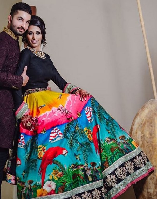 Gorgeous printed multicolor hand work bridal lehenga