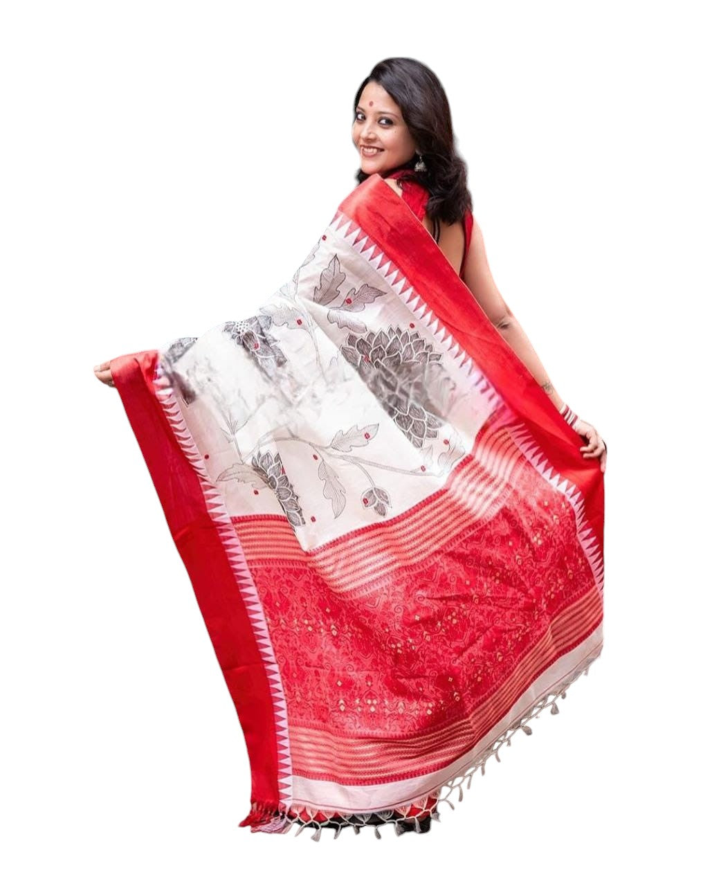 White Linen Cotton Digital Printed Casual Wear Saree