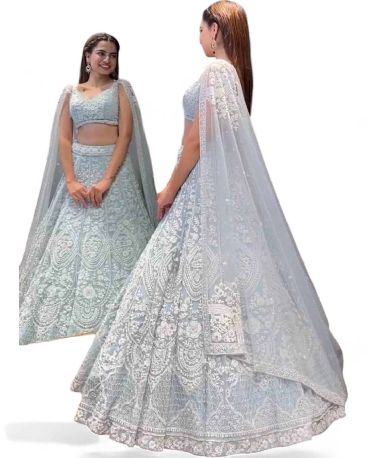 White Net Heavy Wedding Lehenga with Sequins and Thread Work