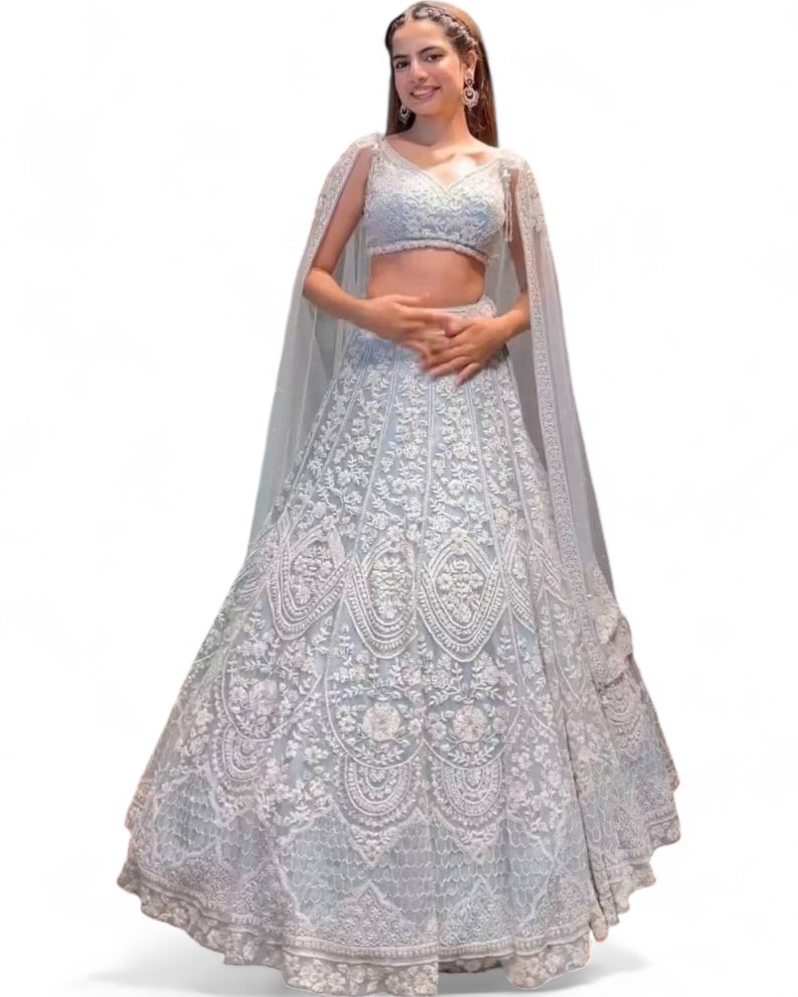 White Net Heavy Wedding Lehenga with Sequins and Thread Work
