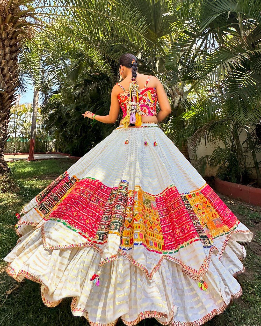 White cotton designer navratri lehenga chaniya choli