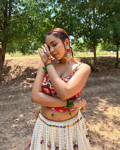 White cotton designer navratri lehenga chaniya choli