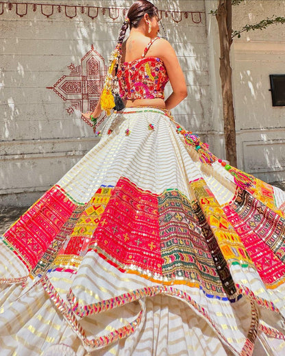 White cotton designer navratri lehenga chaniya choli