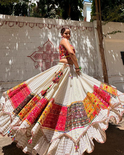 White cotton designer navratri lehenga chaniya choli