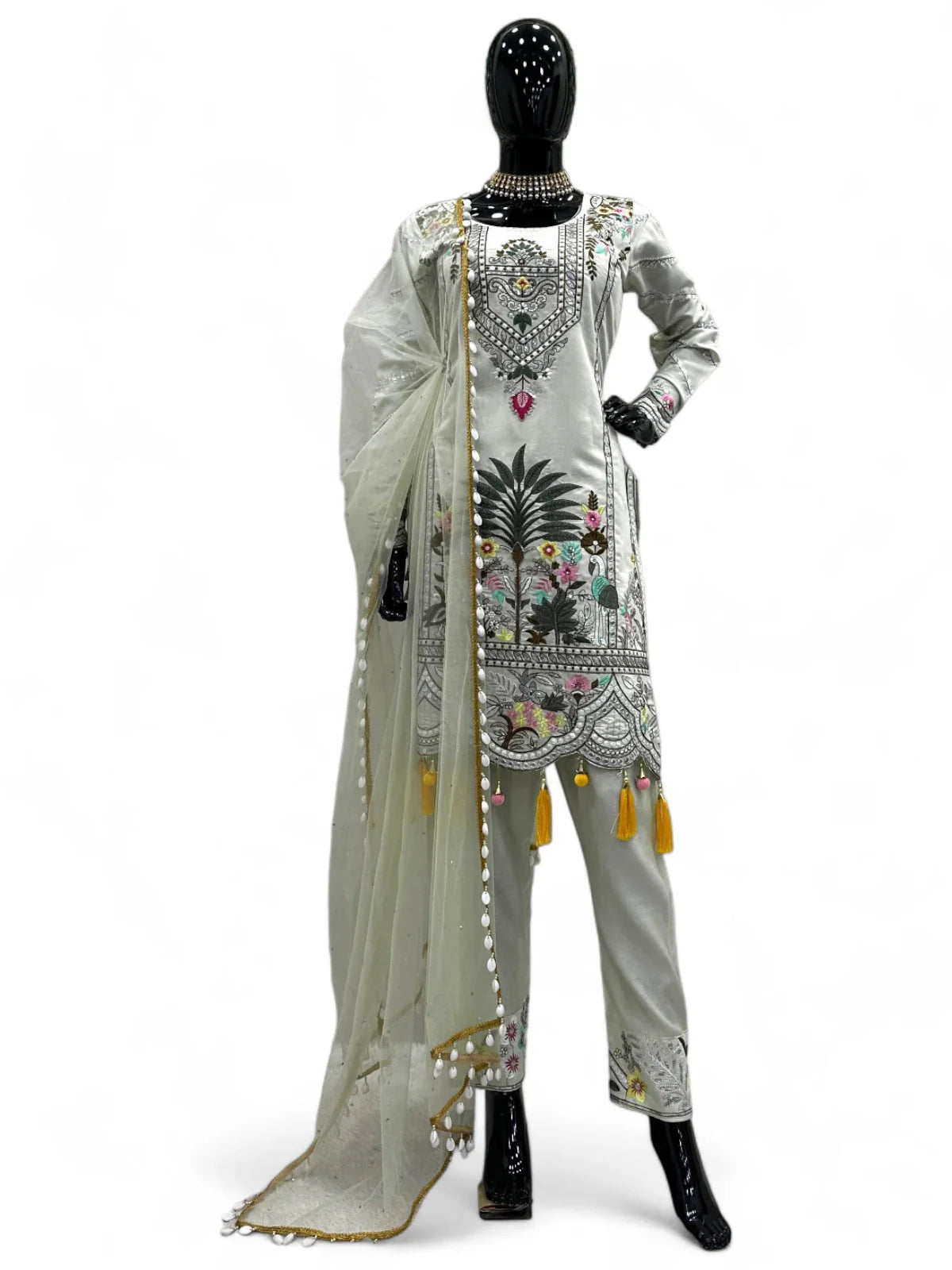 White designer work pakistani salwar suit