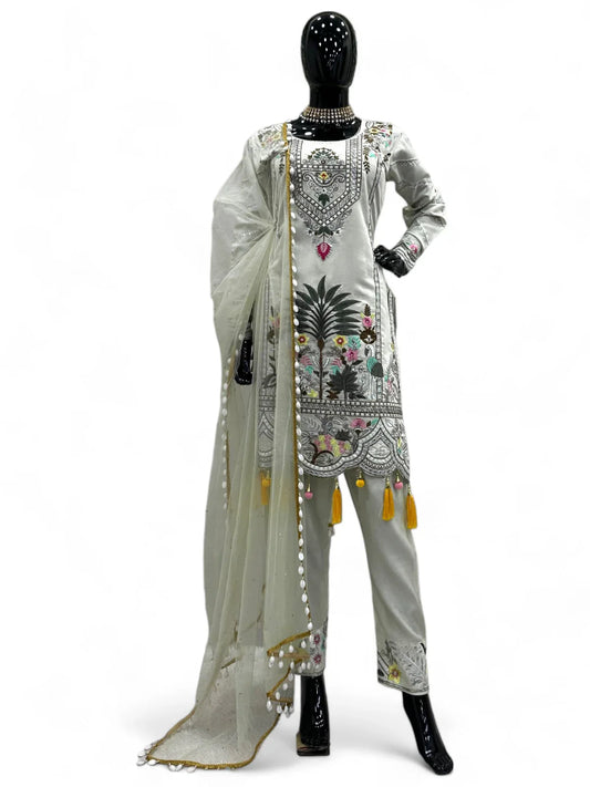 White designer work pakistani salwar suit
