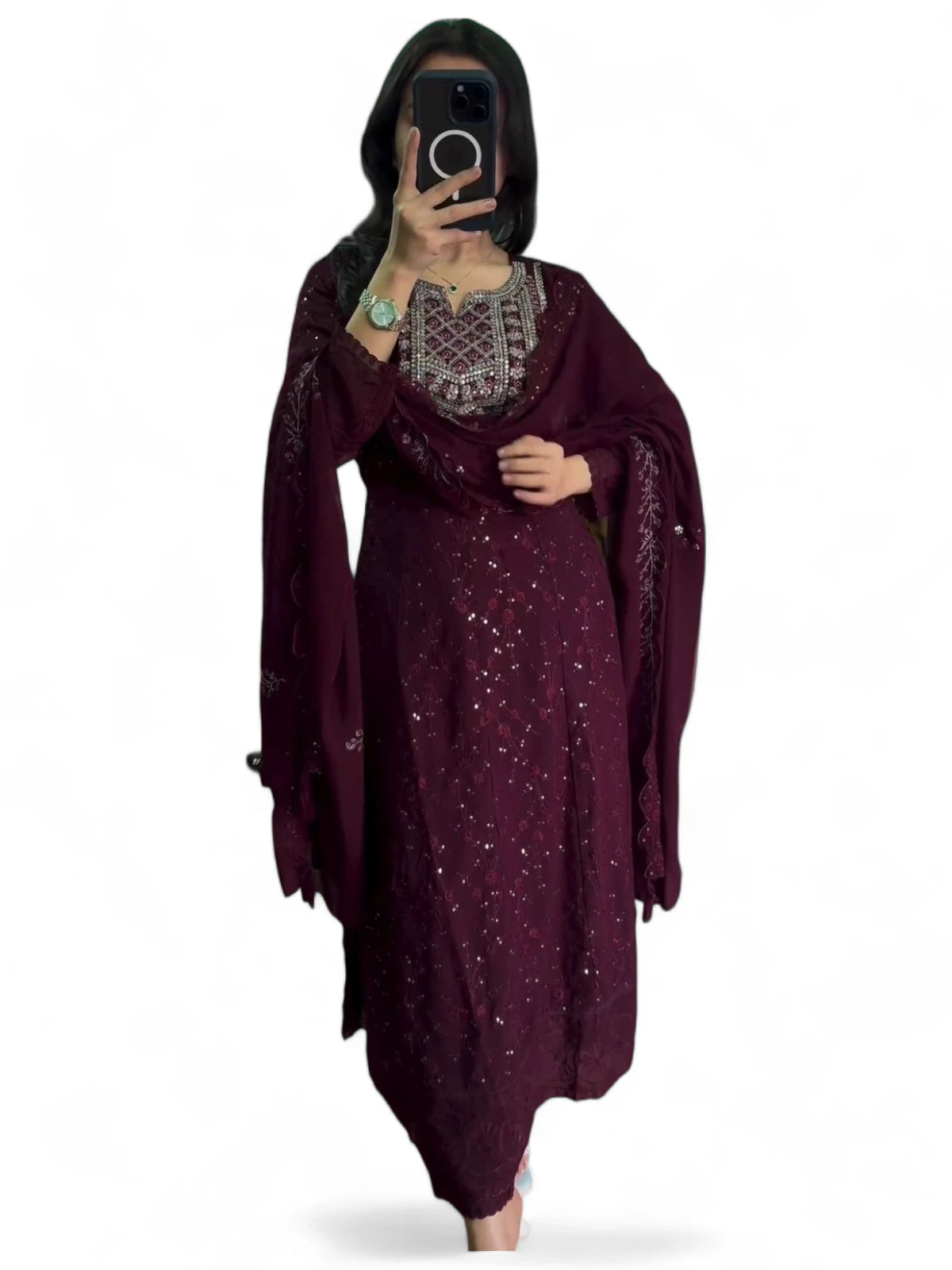 Wine stylish designer wedding anarkali suit