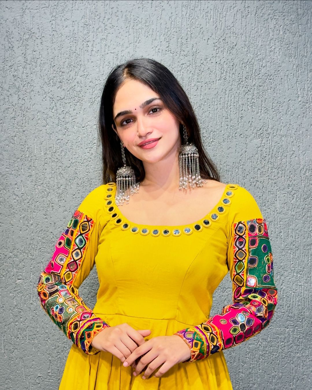 Yellow rayon navratri garba special anarkali suit
