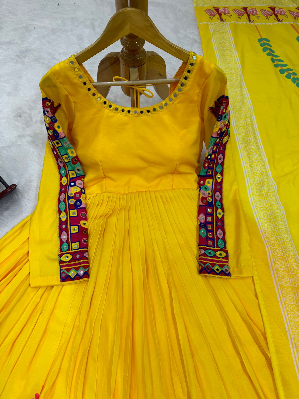 Yellow rayon navratri garba special anarkali suit