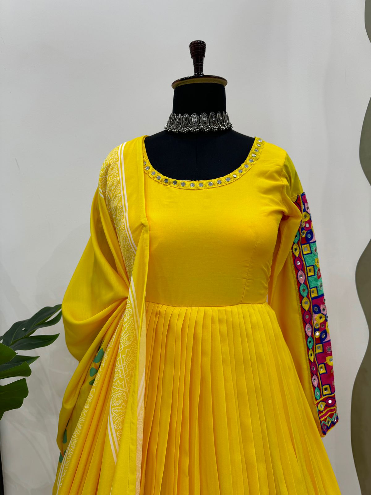 Yellow rayon navratri garba special anarkali suit