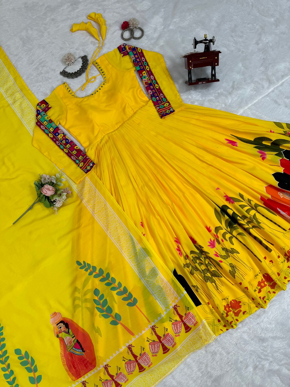 Yellow rayon navratri garba special anarkali suit