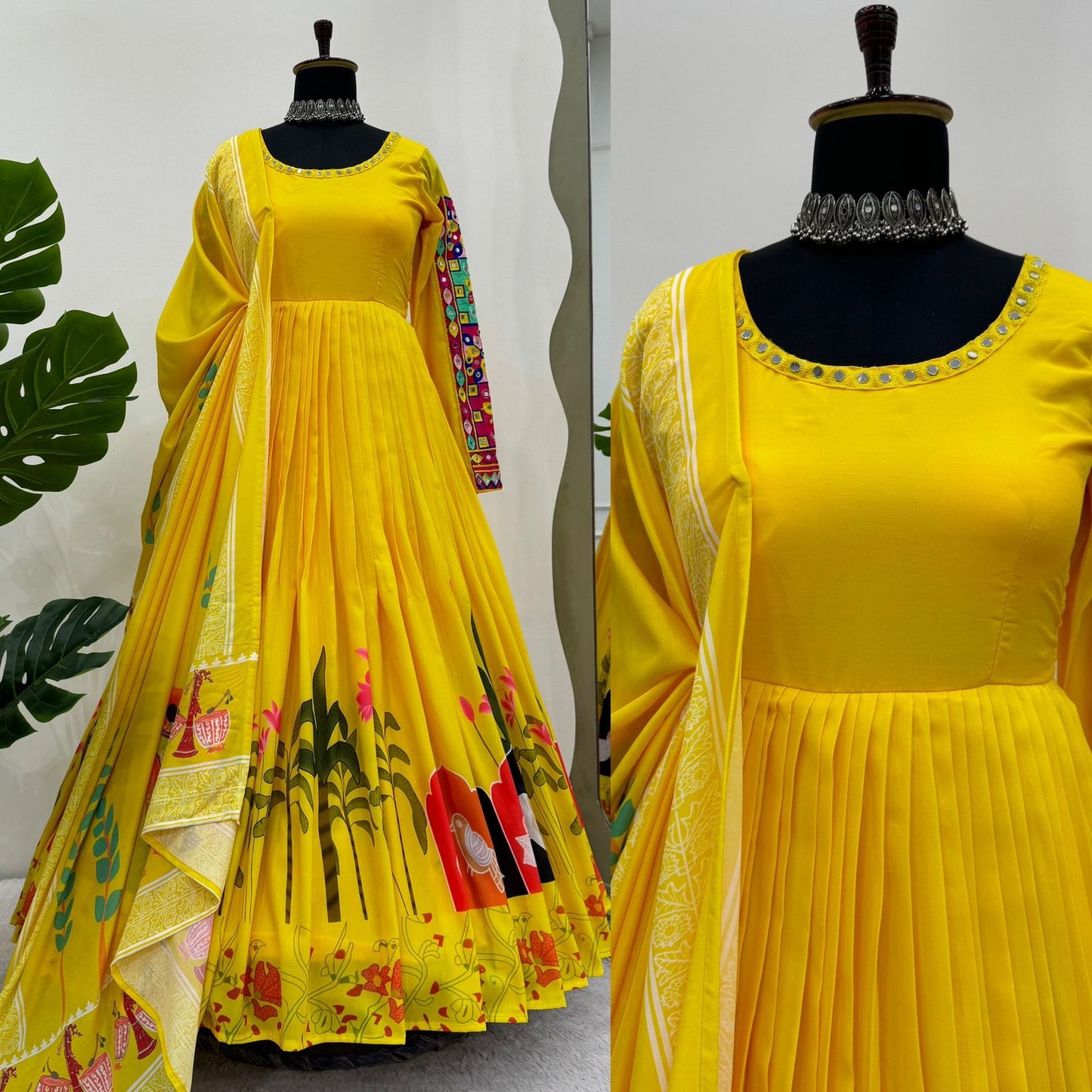 Yellow rayon navratri garba special anarkali suit