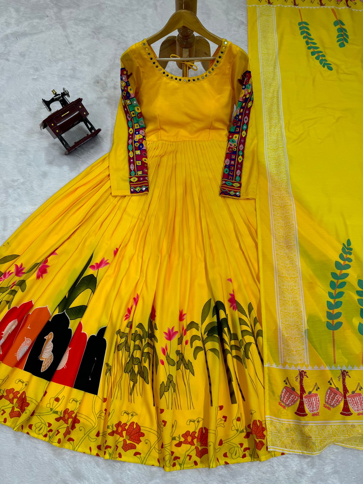 Yellow rayon navratri garba special anarkali suit