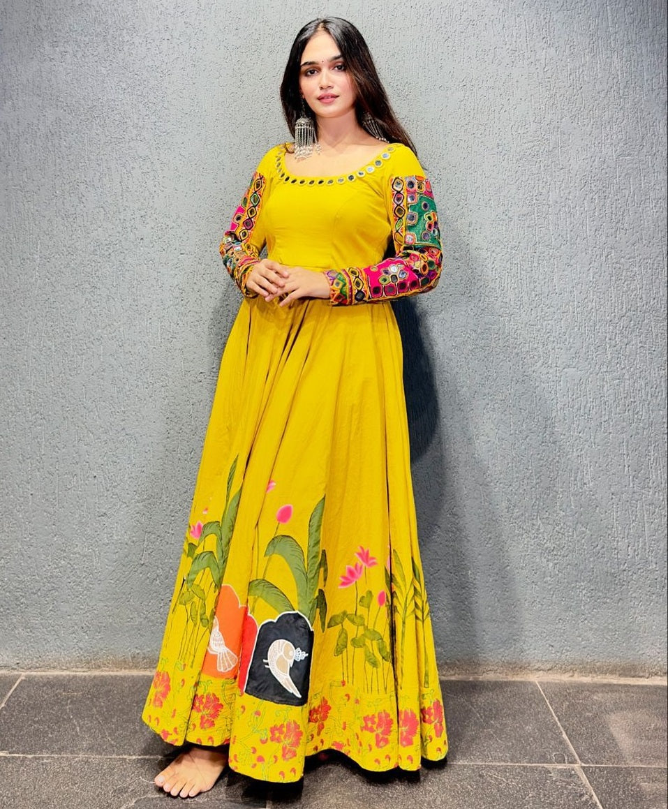 Yellow rayon navratri garba special anarkali suit