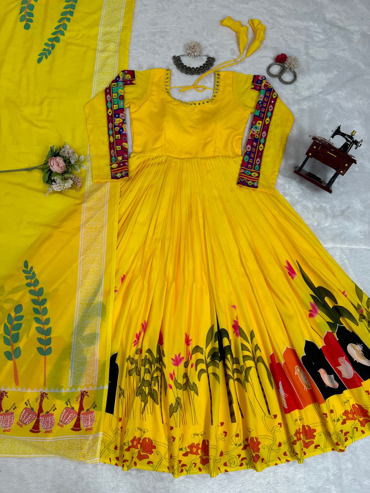 Yellow rayon navratri garba special anarkali suit
