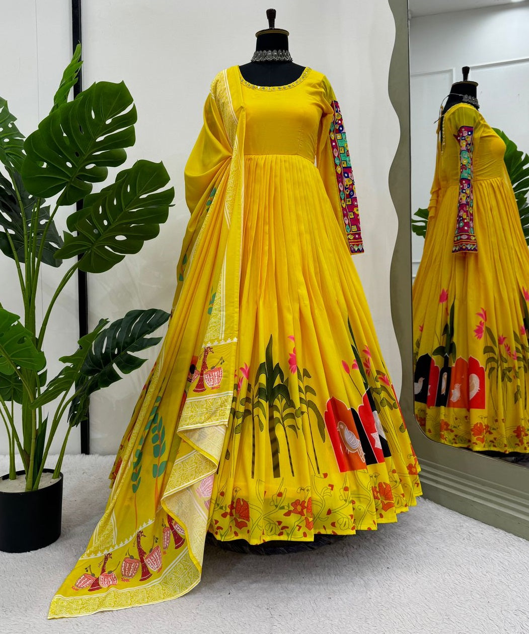 Yellow rayon navratri garba special anarkali suit