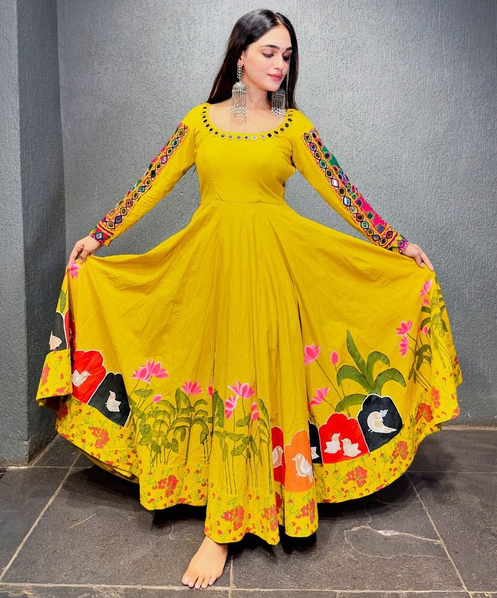 Yellow rayon navratri garba special anarkali suit