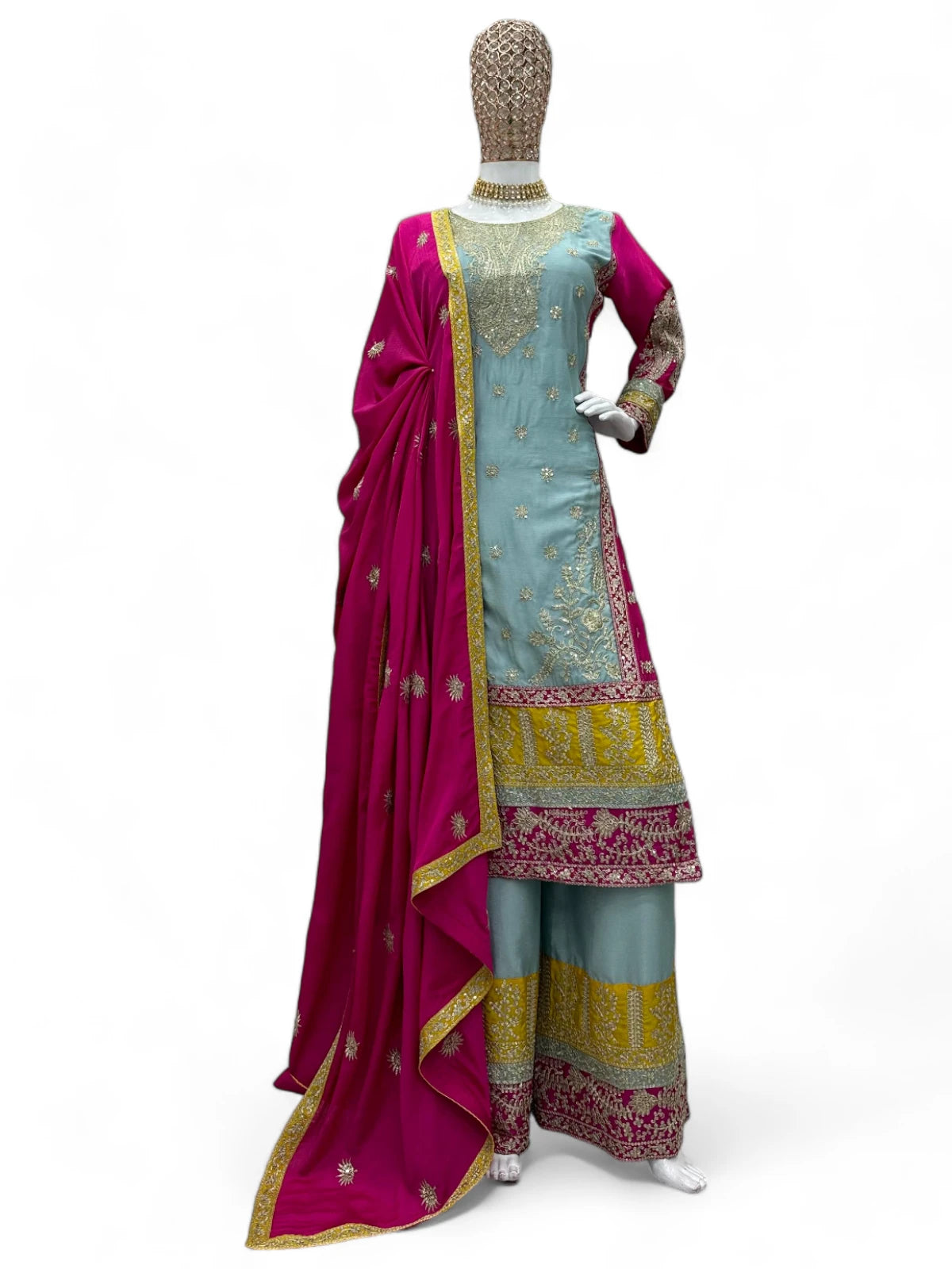 Sea green designer wedding sharara suit