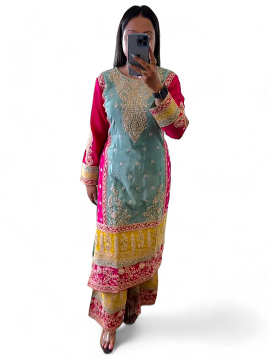 Sea green designer wedding sharara suit