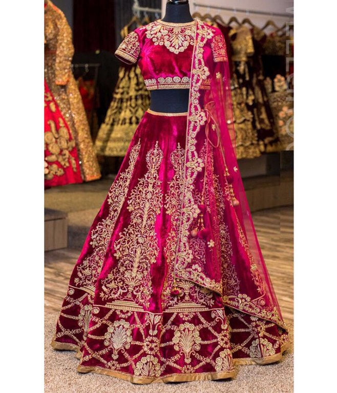 Stylist Magenta Pink heavy embroidered Bridal lehenga