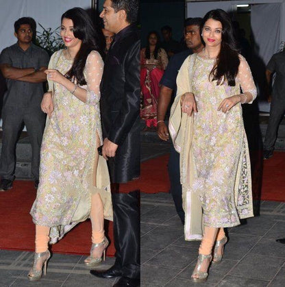 Aishwarya rai cream multicolored threadwork salwar suit