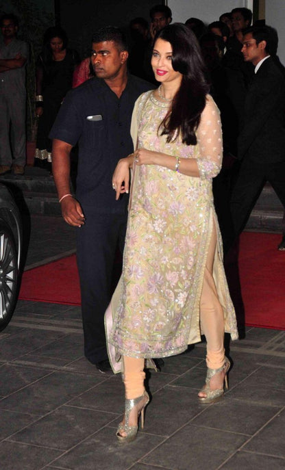 Aishwarya rai cream multicolored threadwork salwar suit