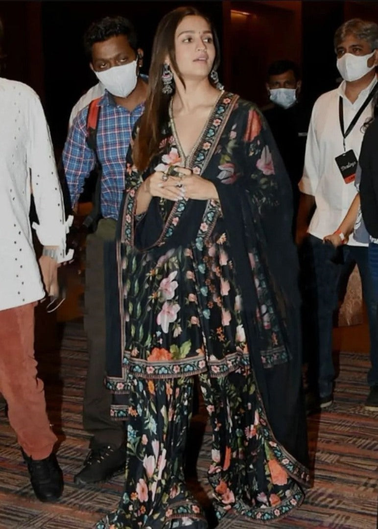 Alia bhatt black floral digital print party wear sharara suit
