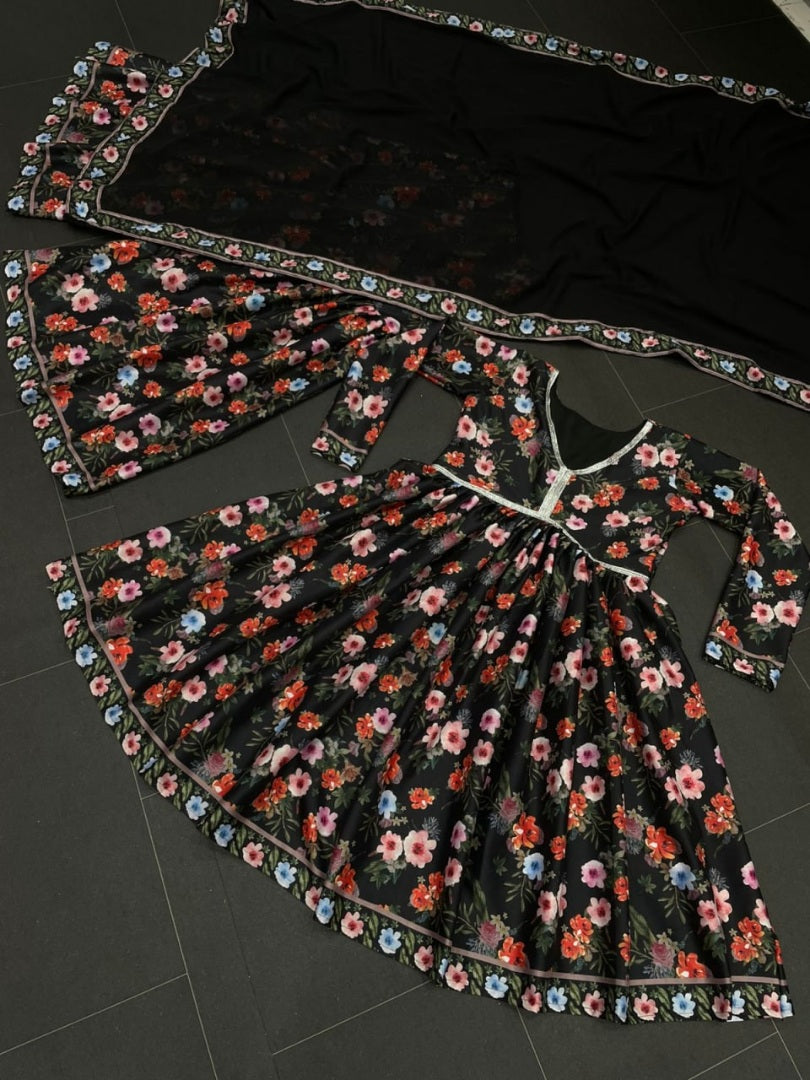 Alia bhatt black floral digital print party wear sharara suit
