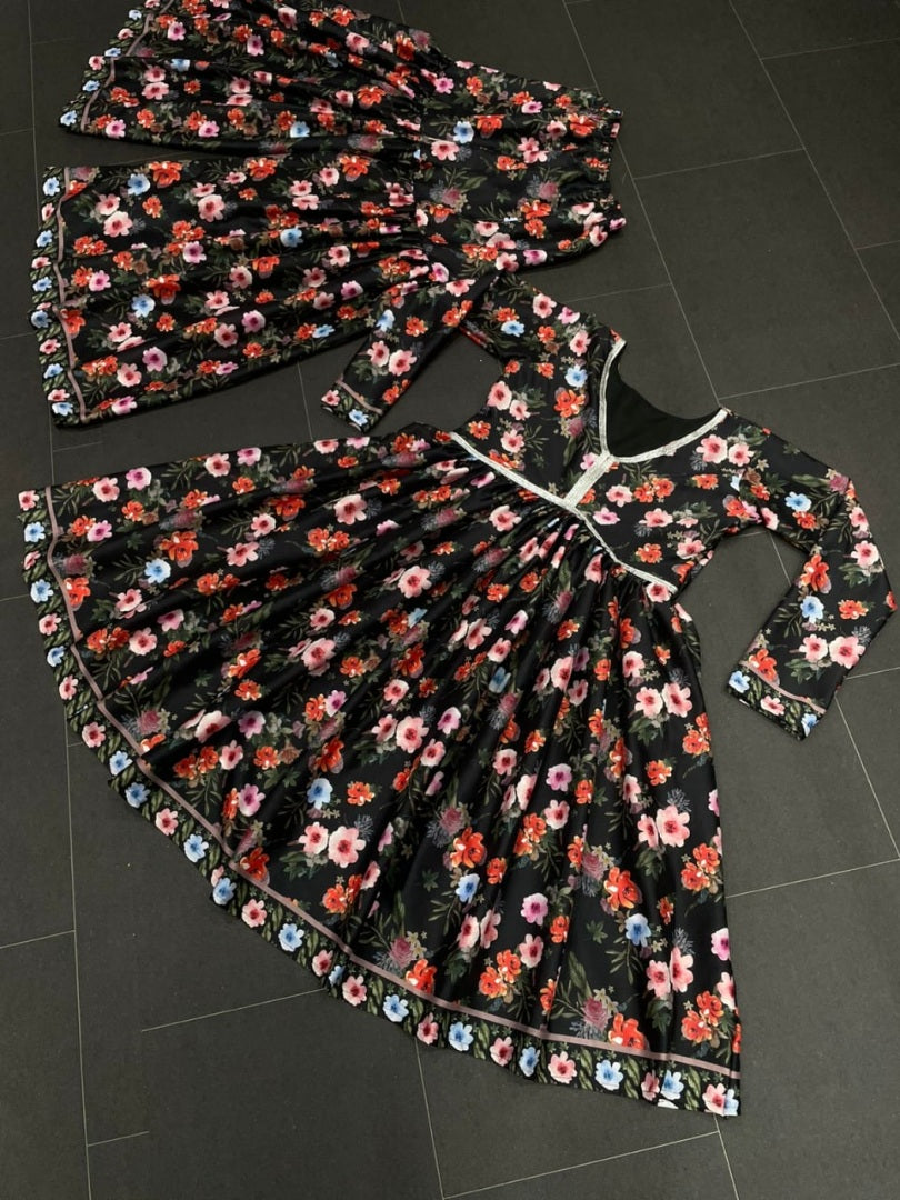 Alia bhatt black floral digital print party wear sharara suit