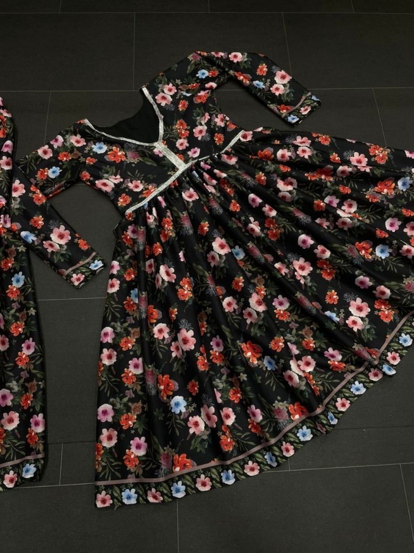 Alia bhatt black floral digital print party wear sharara suit