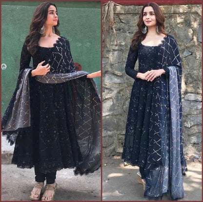 alia bhatt Black georgette partywear anarkali suit