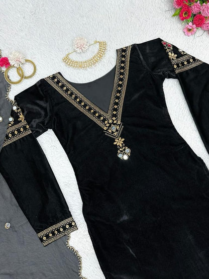 Alia bhatt black velvet bollywood pant salwar suit