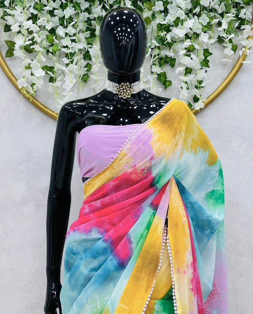 Alia bhatt multicolor georgette printed designer bollywood saree