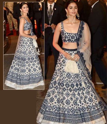 alia bhutt beautiful printed silk partywear lehenga