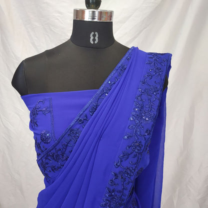 alia bhutt blue georgette partywear saree