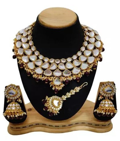Alloy gold plated and kundan pearl jewellery set for wedding
