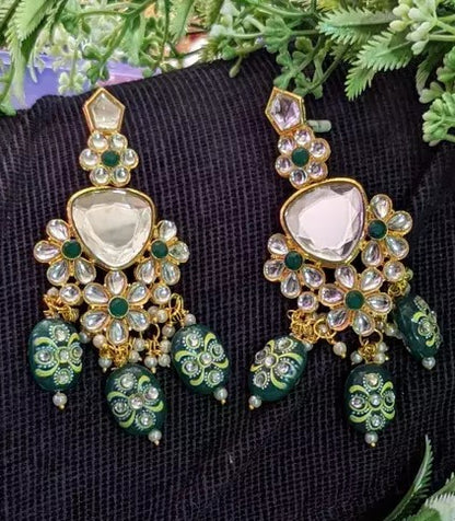 Alloy gold plated kundan jhumka earrings
