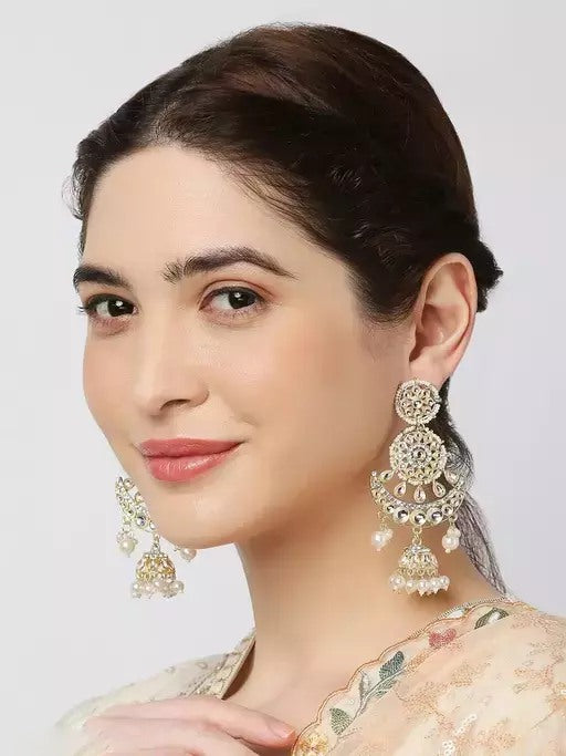 Alloy gold plated kundan pearl jhumka earrings