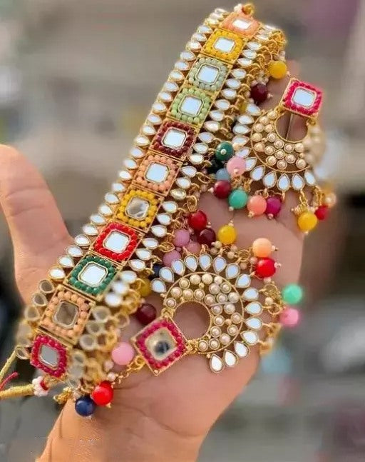 Alloy gold plated multicolor pearls cocker jewellery set