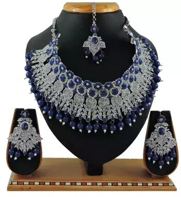 Alloy rhodium plated pink pearl and stones diamond Jewellery set