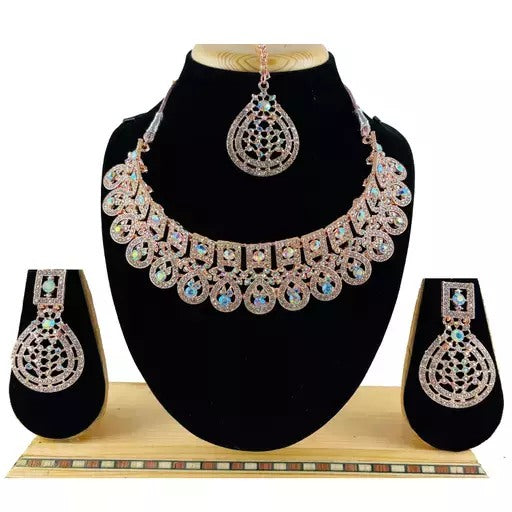 Alloy rose gold plated rainbow diamond chocker set