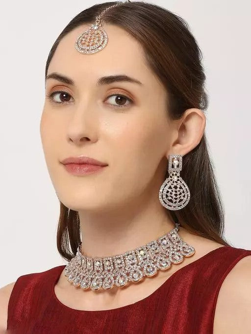 Alloy rose gold plated rainbow diamond chocker set