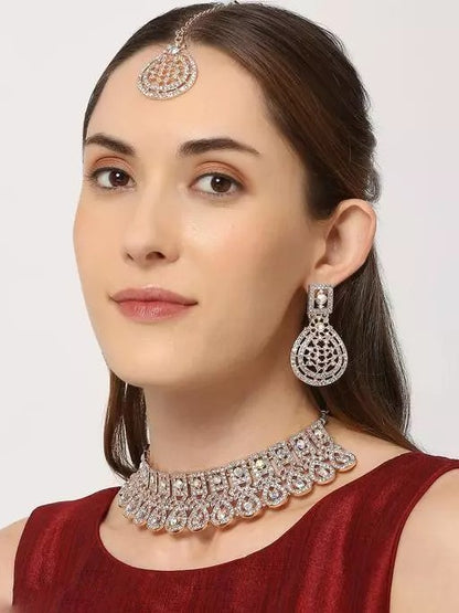 Alloy rose gold plated rainbow diamond chocker set