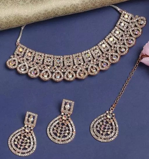 Alloy rose gold plated rainbow diamond chocker set