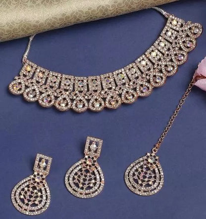 Alloy rose gold plated rainbow diamond chocker set