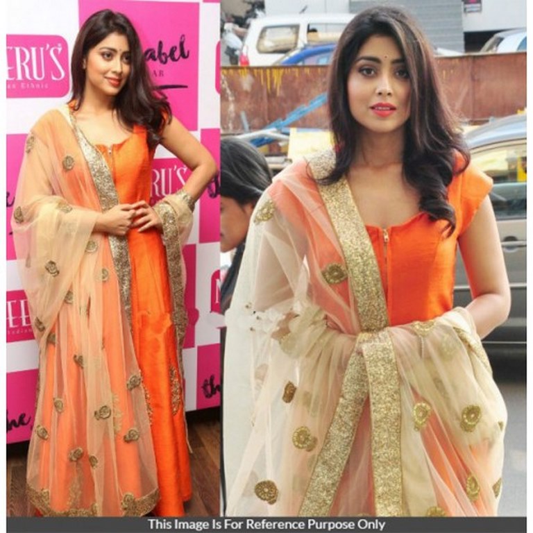 Stylist Orange Plain Ceremonial Anarkali Suit